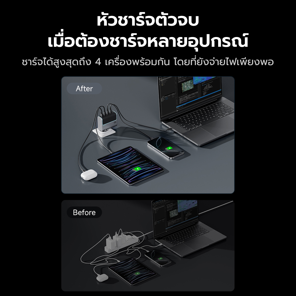 หัวชาร์จเร็ว CUKTECH AD1404T 140W สีเทา GAN3 4 พอร์ต รองรับชาร์จไว PD3.1_7